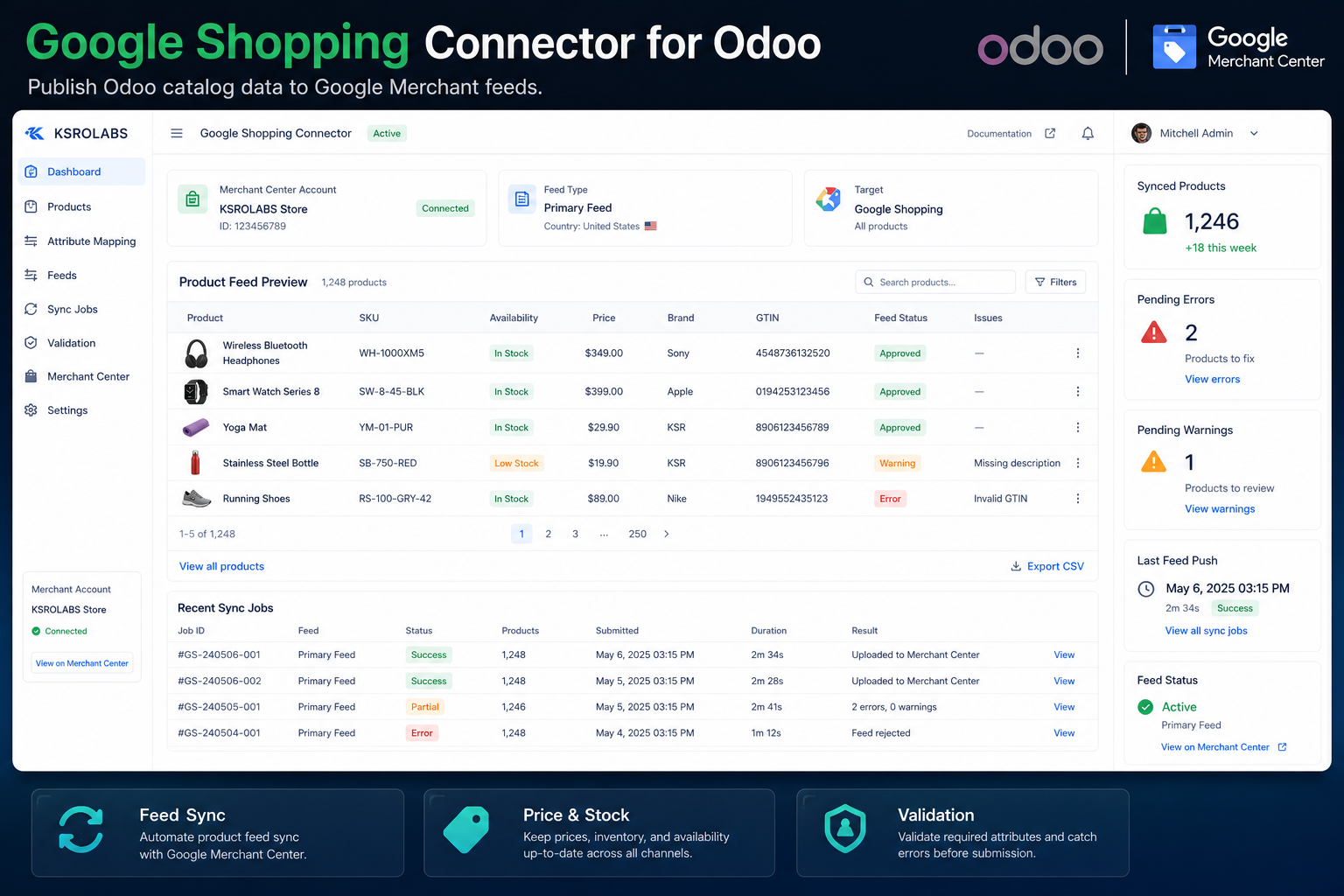 Google Shopping Connector for Odoo — Odoo integration by KSROlabs